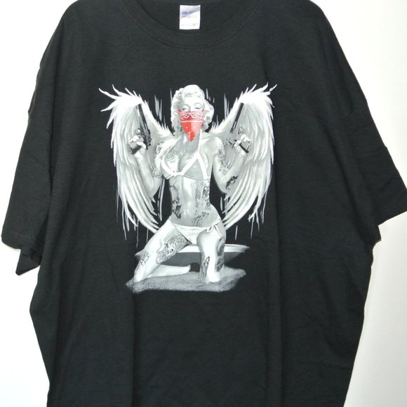 Gildan‎ Black Mens T-Shirt Marilyn Monroe Wings 4XL - Picture 2 of 4